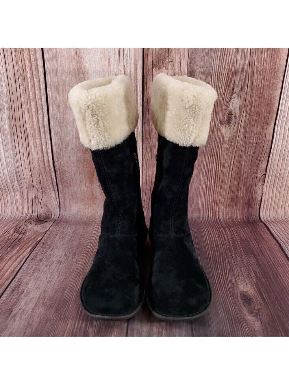 Ugg Karyn Womens Sz 7 Black Suede Leather Mid Calf Cuff Shearling Boots 1005449 - Picture 7 of 16